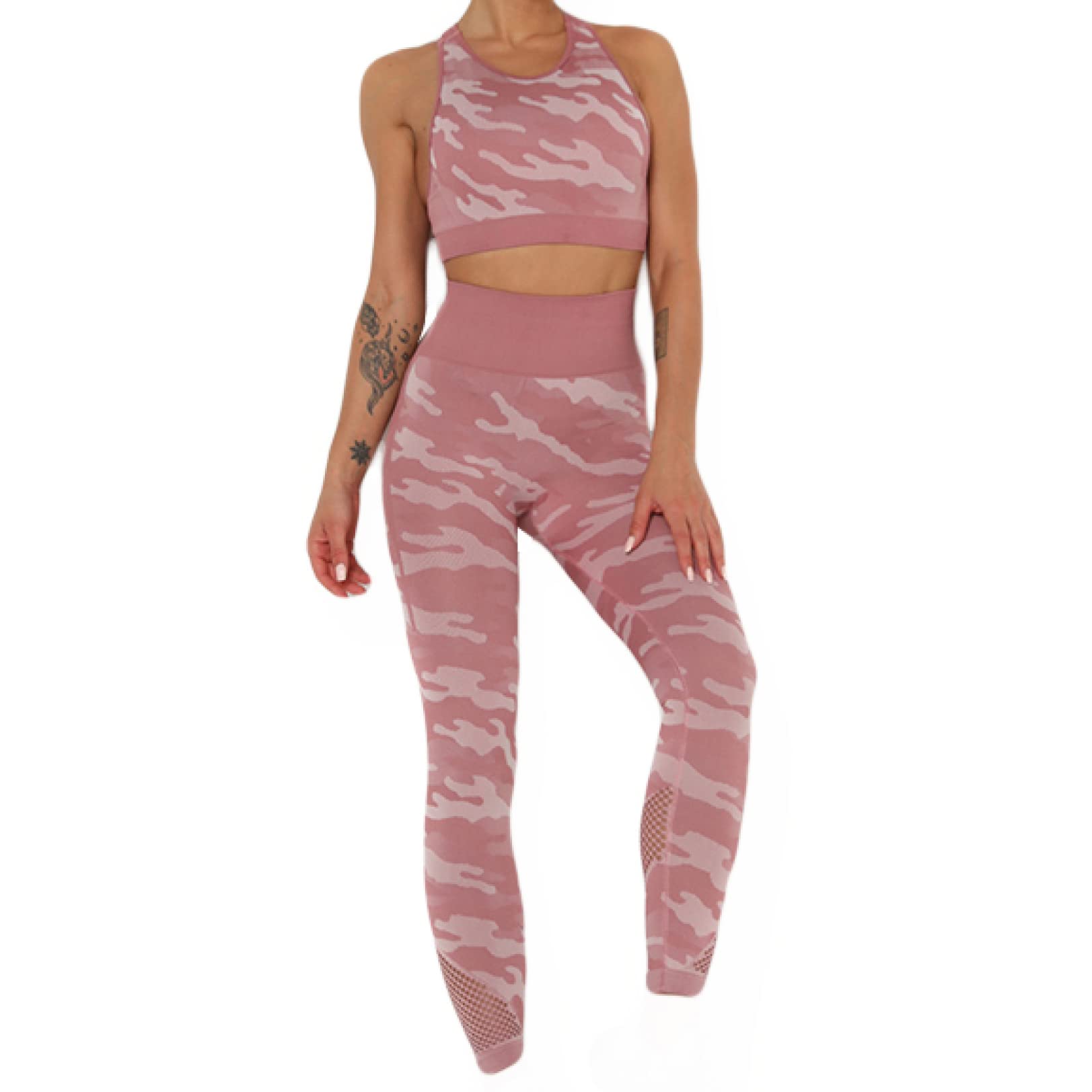 Women's Camouflage Yoga Outfit - Breathable Mesh Sportswear 2-Piece Set with Leggings for Gym, Training, Running & Outdoor Fitness | Perfect for Workouts, Yoga & Active Lifestyle