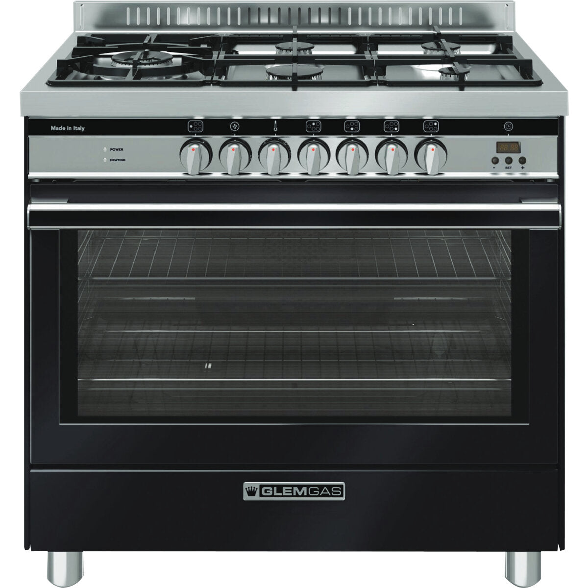 **Glem Gas 90cm Premium Freestanding Dual Fuel Cooker - Matte Black GS965GEMB | Made in Italy | 2-Year Warranty | Ideal for Modern Kitchens & Professional Cooking**