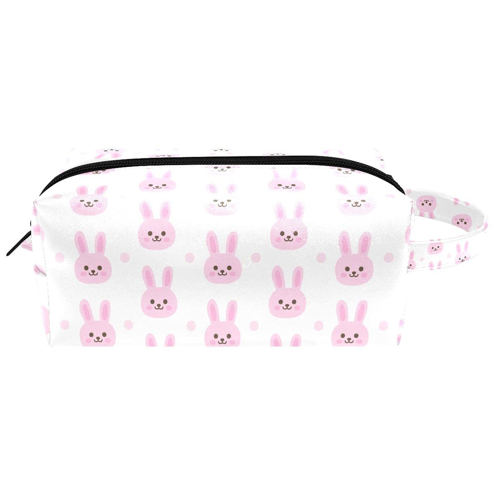 FangJianBei Hanging Toiletry Bag - Waterproof Cosmetic & Stationery Organizer Pouch, Portable Travel Pencil Case with Pink Bunny Design (8.2x3.1x3.5 in) - Perfect for Travel, Camping, Gym & School Organization