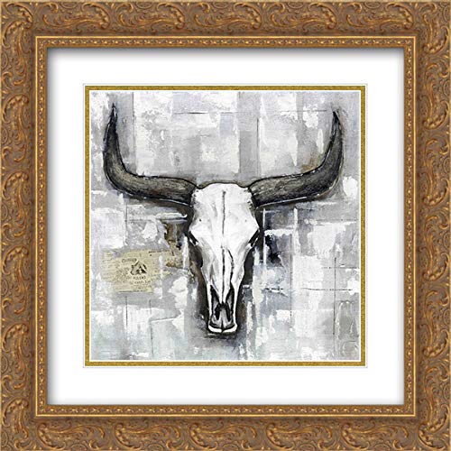 Atelier B Art Studio 15x15 Inch Gold Ornate Framed Double Matted Museum Quality Art Print - Bull Skull on Industrial Background Wall Decor for Living Room, Office & Gallery