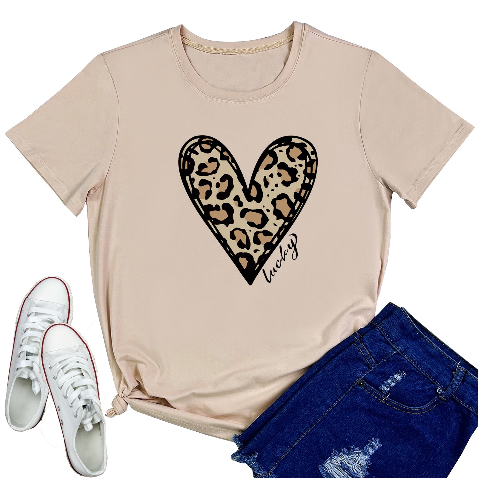 YITAN Women's Graphic T-Shirt - Cute Leopard Heart Print Casual Top for Everyday Wear | Perfect for Street Style, Dating & Weekend Outfits