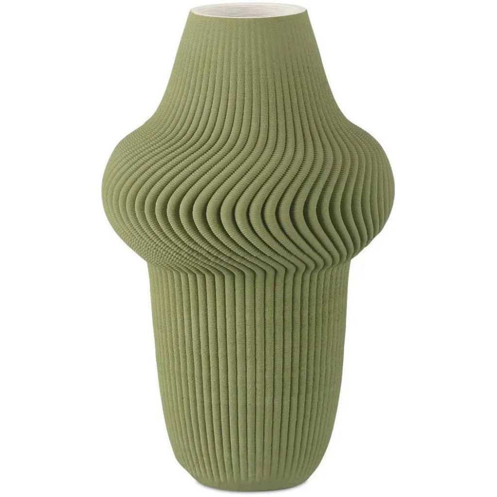 14.25 Inch Plisse Porcelain Green Vase - Elegant Home Decor for Living Room, Dining Table, or Wedding Centerpiece
