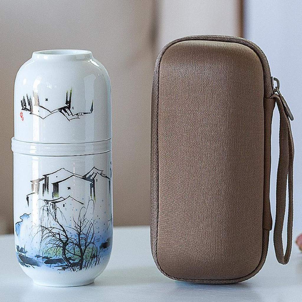 Portable Quick Cup One Pot Two Cups Travel Teapot Set - Ceramic Small Tea Pot with Cups for Kung Fu Tea, Office & Camping (Color: B)