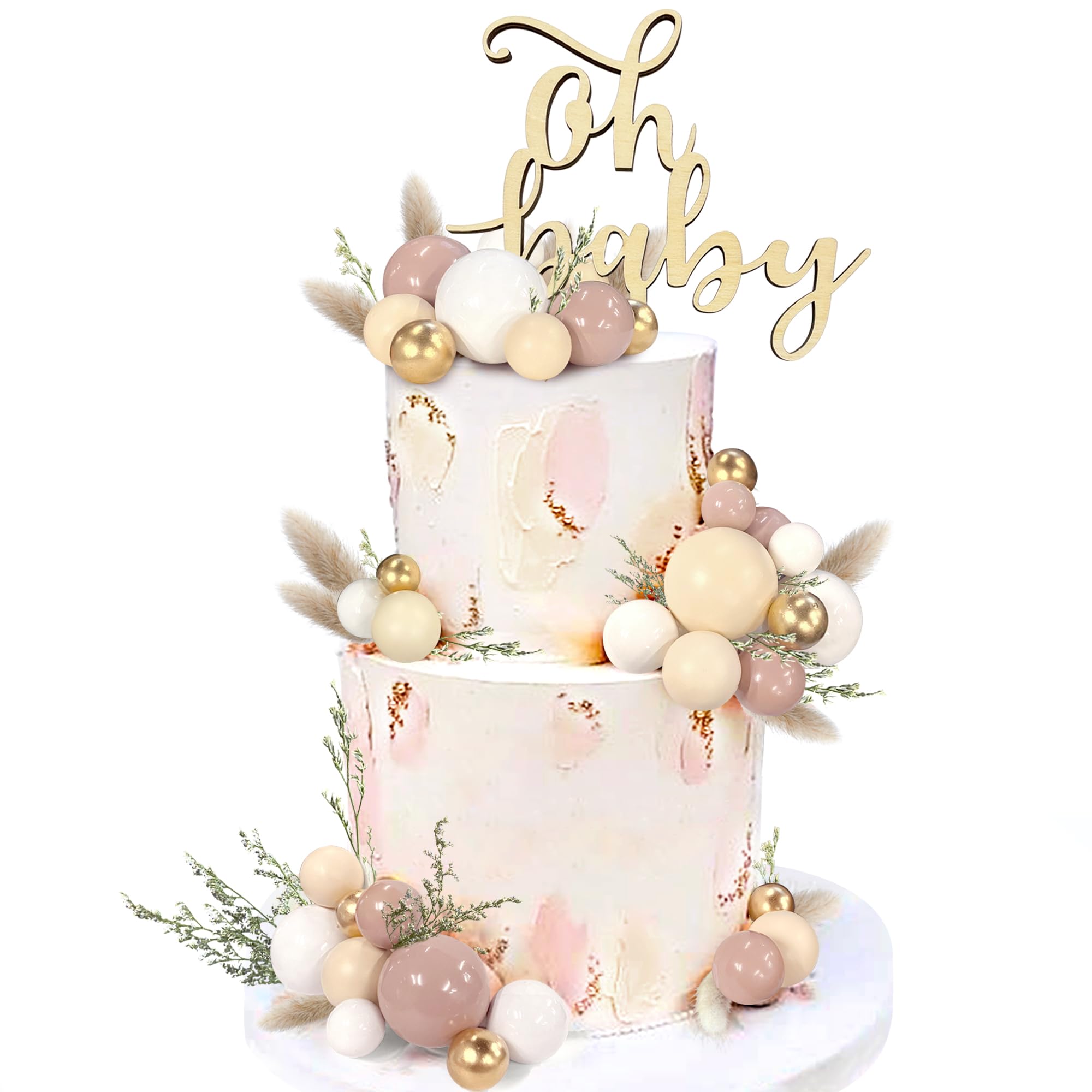 Boho Wooden Cake Topper for Baby Shower, Birthday & Wedding - Gender Reveal Cake Decorations with Natural Wooden Balls - Perfect for Boho Theme Parties, Nursery Decor & Special Celebrations