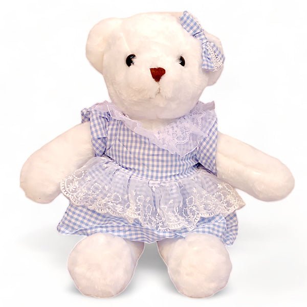 Blue Dressed White Teddy Bear - 20