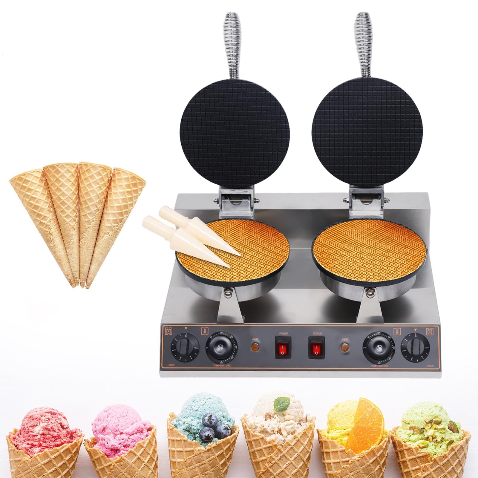 Commercial Double Head Waffle Maker - 1750W Electric Waffle Iron with Nonstick Plates, Stainless Steel Housing for Pancakes, Donuts, Paninis & Hash Browns - Perfect for Restaurants, Cafes & Home Breakfast Cooking