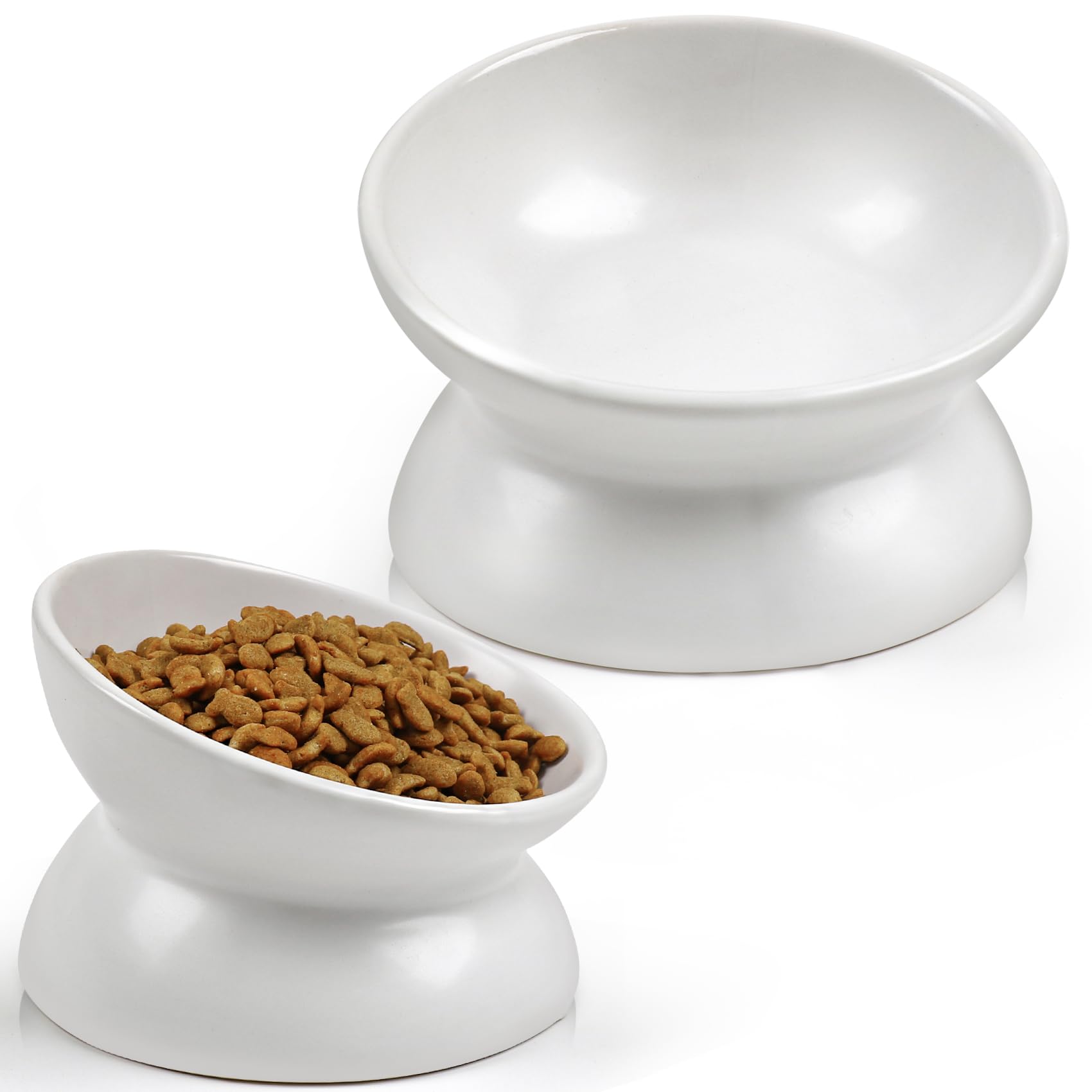**5 Inch Raised Tilted Ceramic Cat Food Bowl - Spine Protection, Anti-Vomit, Stress-Free Feeding for Cats - Perfect for Kittens & Senior Cats (White)**    *(Great for promoting healthy digestion and comfortable mealtime for your feline friend at home!)*