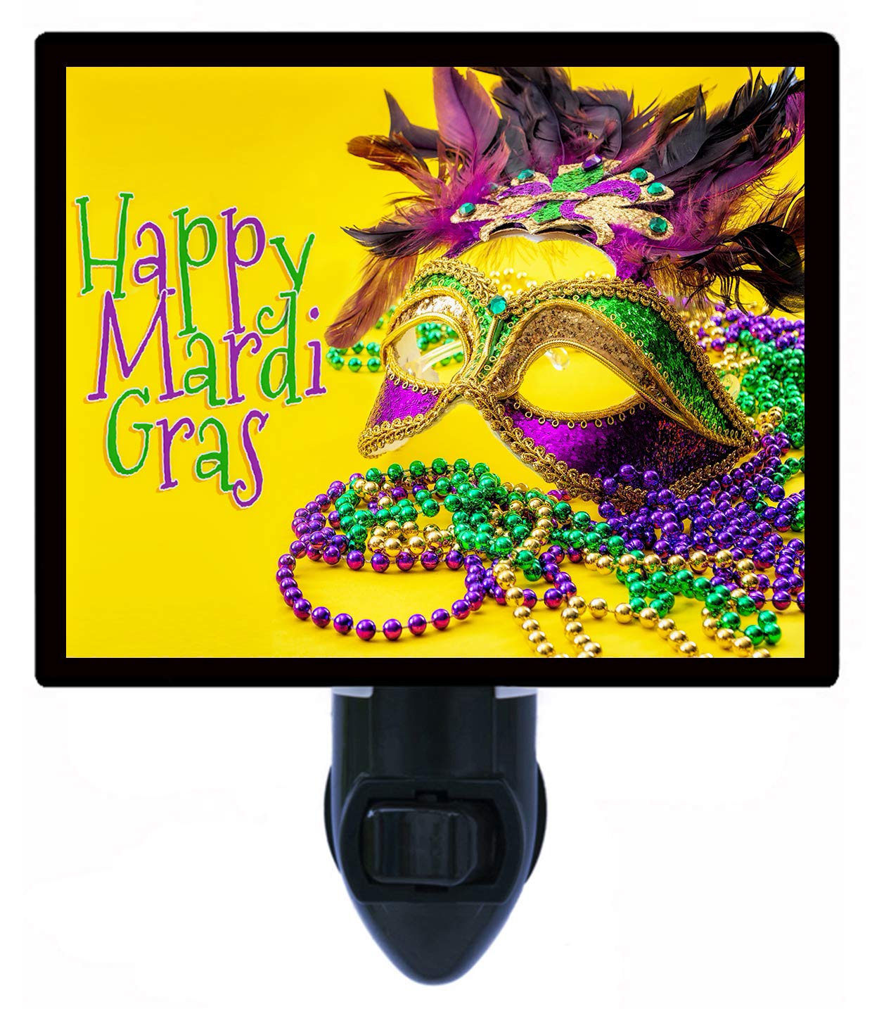 Decorative Photo Night Light - Happy Mardi Gras New Orleans Themed LED Lamp for Bedroom, Nursery, or Party Decor