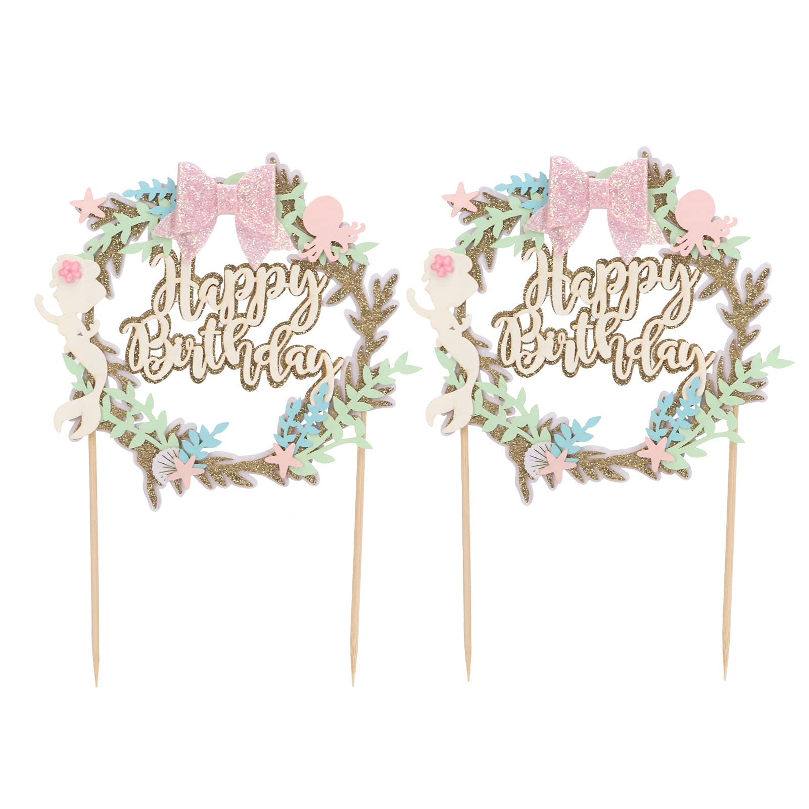 2Pcs Happy Birthday Cake Toppers - No Assembly Required Sparkling Cake Decorations for Party Desserts | Perfect for Birthday Cakes, Cupcakes & Wedding Desserts