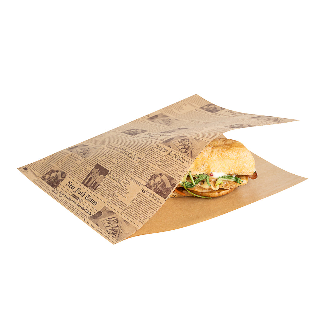 Eco-Friendly Greaseproof Newsprint Paper Bags - Large Double Open Design (10x9 Inches) - 100 Count Box - Perfect for Food Packaging, Takeout & Bakery Storage