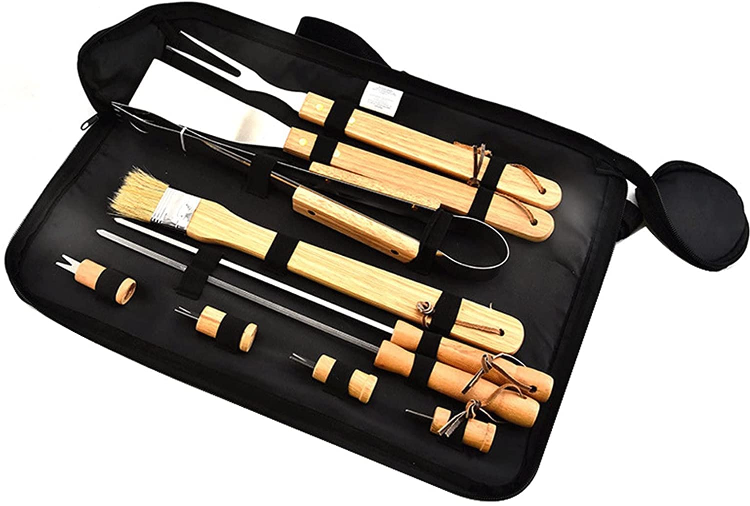 Premium Heavy Duty Stainless Steel BBQ Grill Set with Wooden Handle - 6-Piece Professional Grilling Tools for Outdoor Cooking, Camping & Backyard Barbecue | Ideal for Steak, Burgers, Vegetables & More