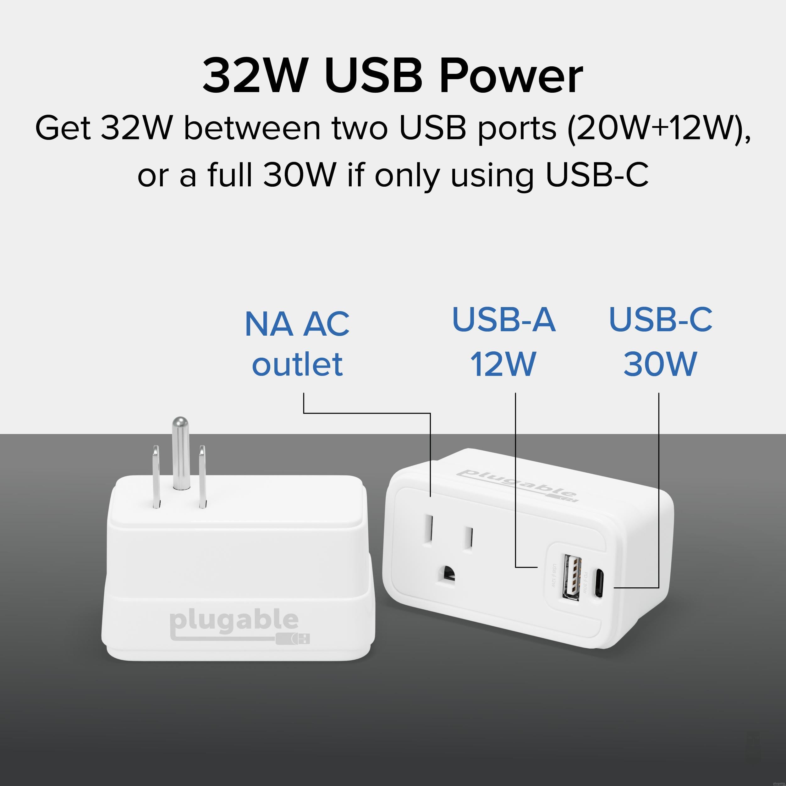 Plugable 3-Outlet Extender with 2 USB Ports & 1 USB-C Fast Charger - Perfect for Home, Office, and Travel Power Needs