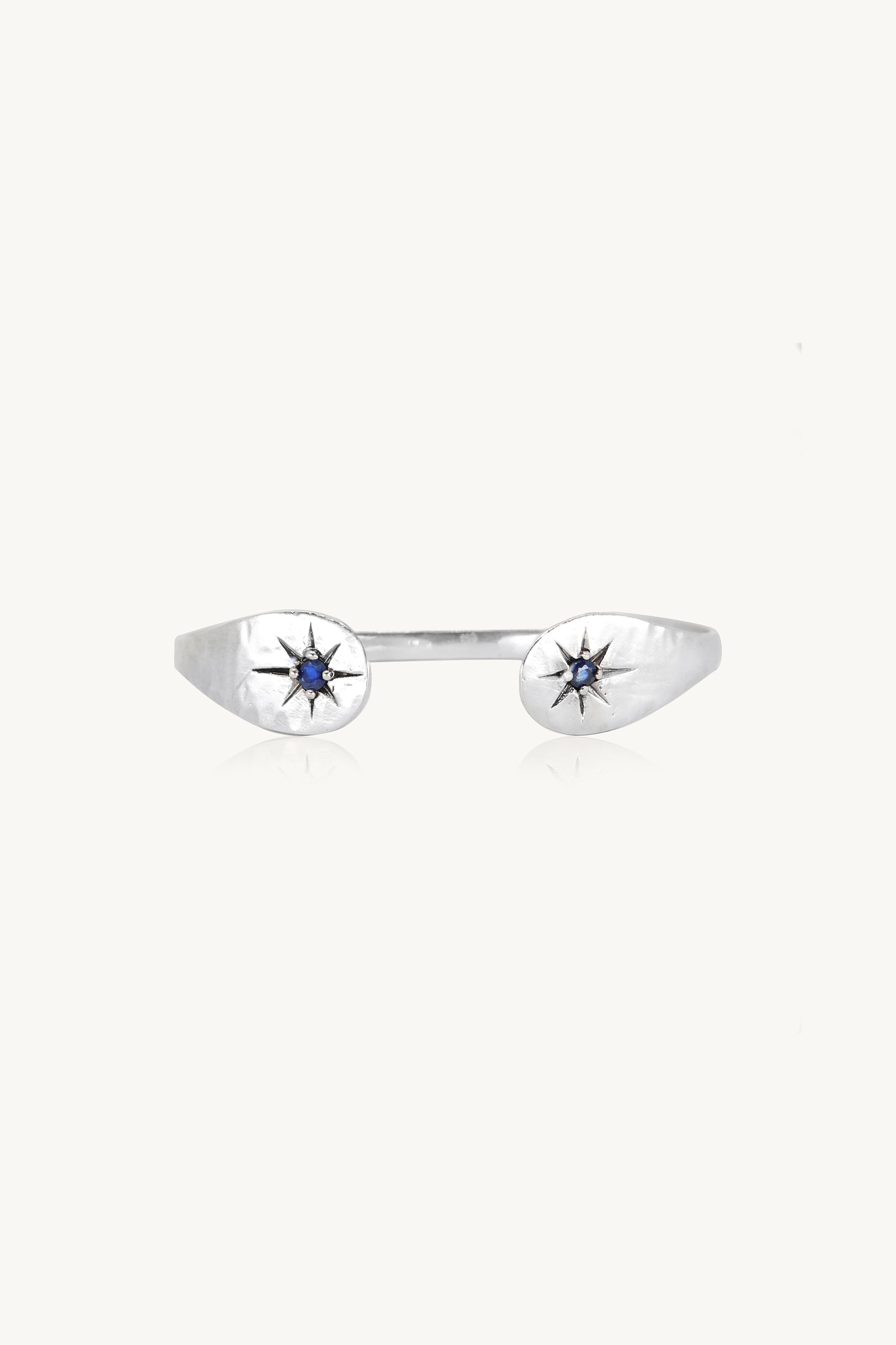 Sapphire Star Silver Cuff Bracelet for Women - Elegant Sterling Silver Jewelry with Blue Gemstone - Perfect for Gifts, Parties & Everyday Wear