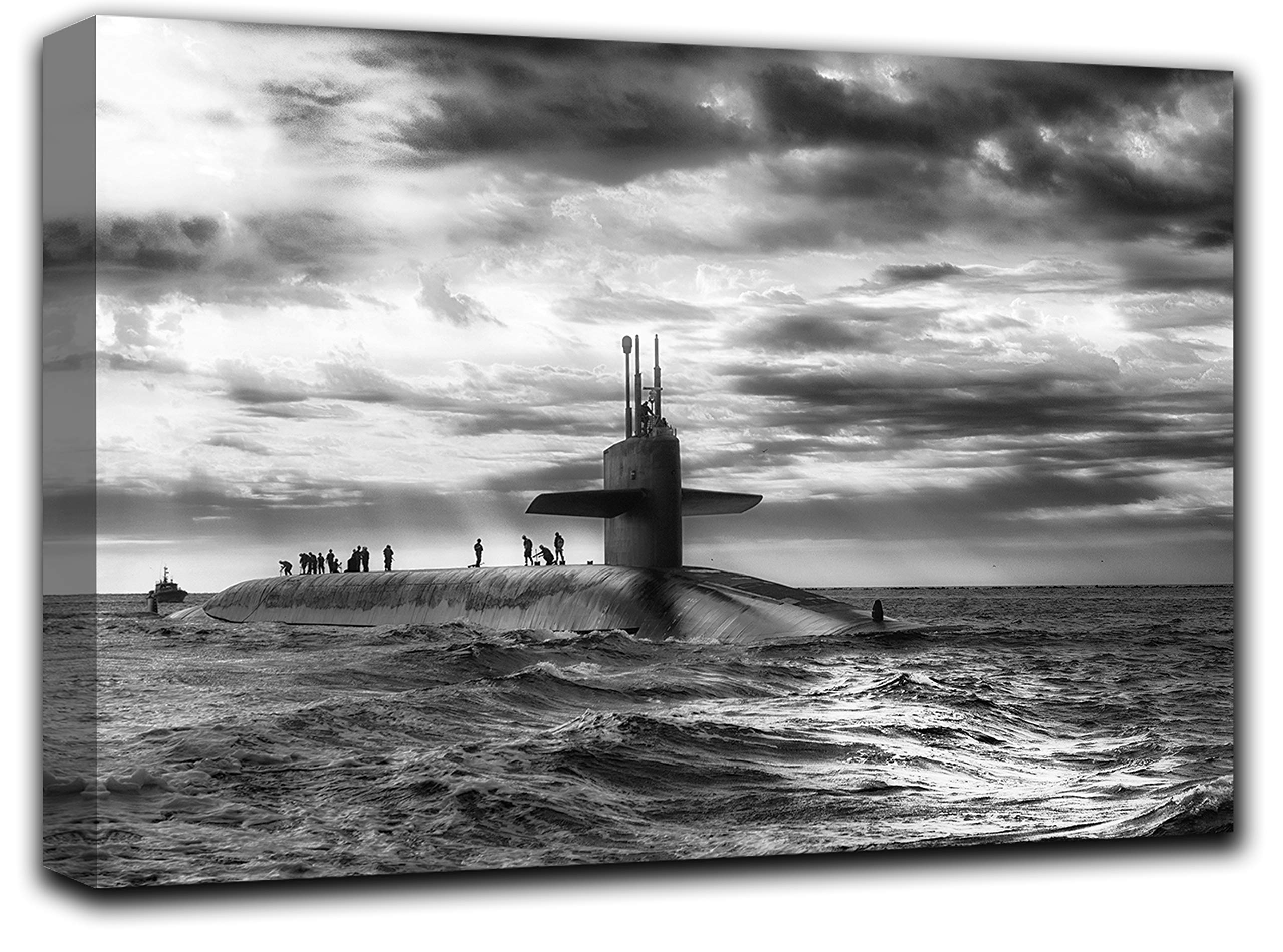 Military Submarine Wall Art Decor - Navy Warship Canvas Painting Print - 20x30 Inch Framed Poster for Office, Showroom & Home Decor - Perfect for Military Enthusiasts & Nautical Theme Rooms