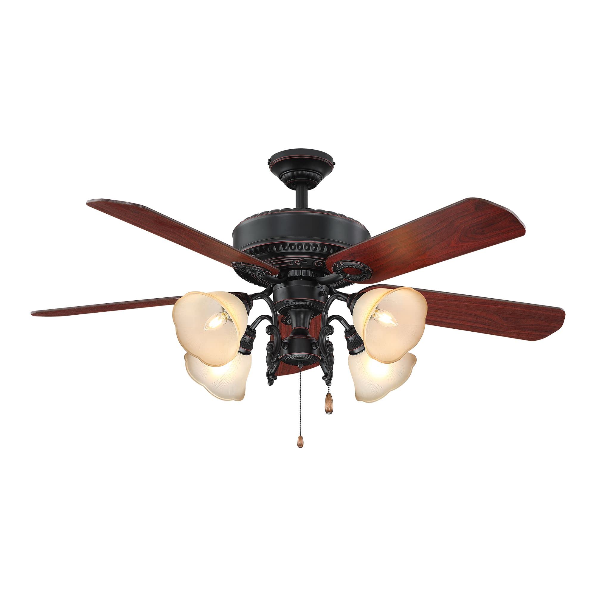 52 Inch Farmhouse Ceiling Fan with Lights & Pull Chain Control - Aged Bronze Finish - Parrot Uncle - Perfect for Living Room, Bedroom & Kitchen Air Circulation