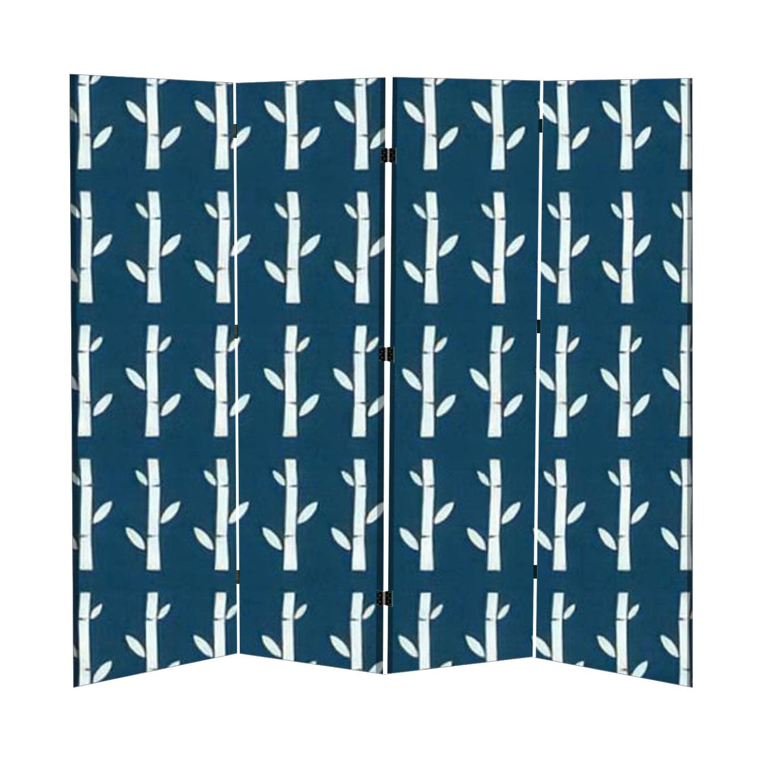 Dark Bamboo Forest Folding Room Divider - 4 Panel Privacy Screen with Seamless Texture White Print for Home, Office & Bedroom | Portable Freestanding Partition for Living Room, Studio & Dorm Decor