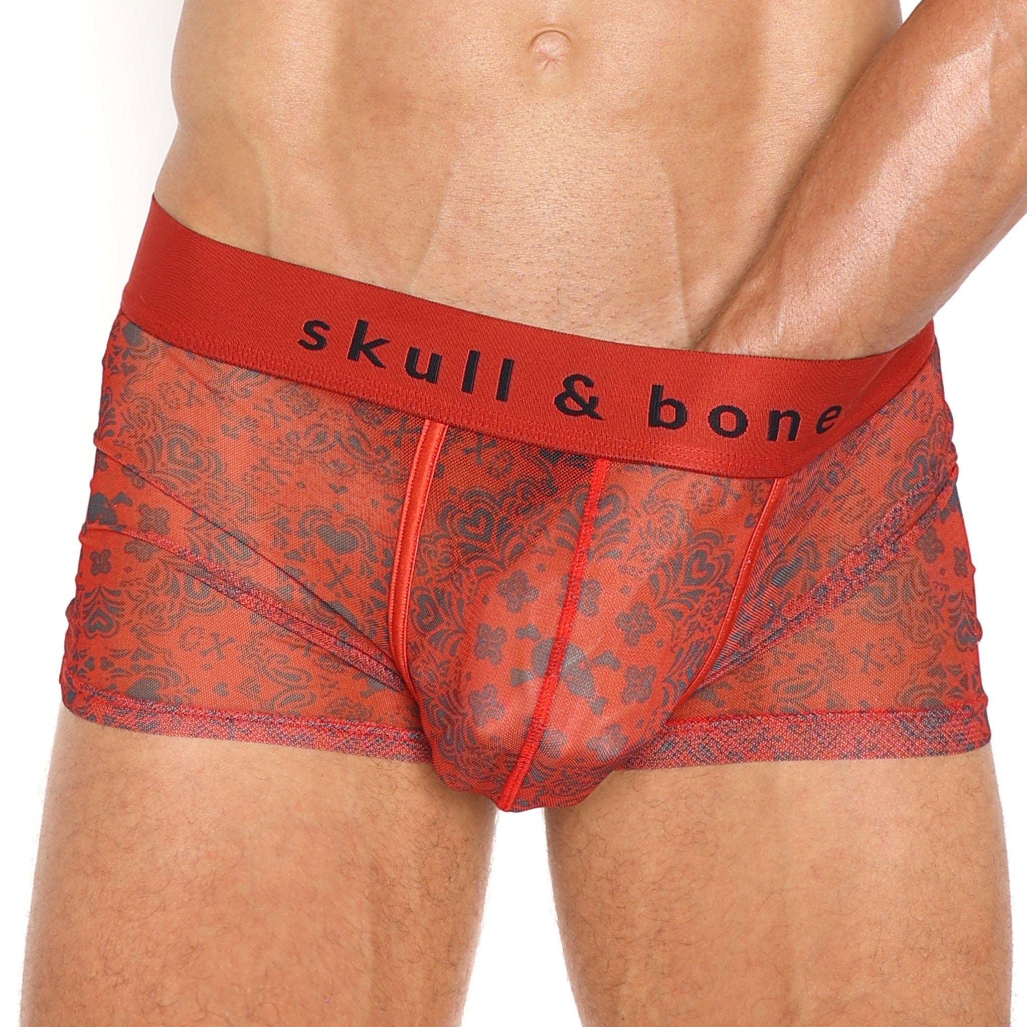 Red Heart Bandana Sheer Mesh Trunk - Breathable & Stylish Men's Underwear for Comfort & Fashion | Perfect for Valentine's Day, Date Night & Romantic Occasions