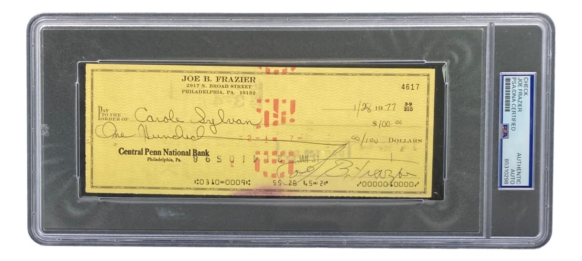 Joe Frazier Autographed Boxing Memorabilia - PSA/DNA Certified Signed Bank Check #4617 - Perfect for Boxing Collectors and Sports Memorabilia Displays