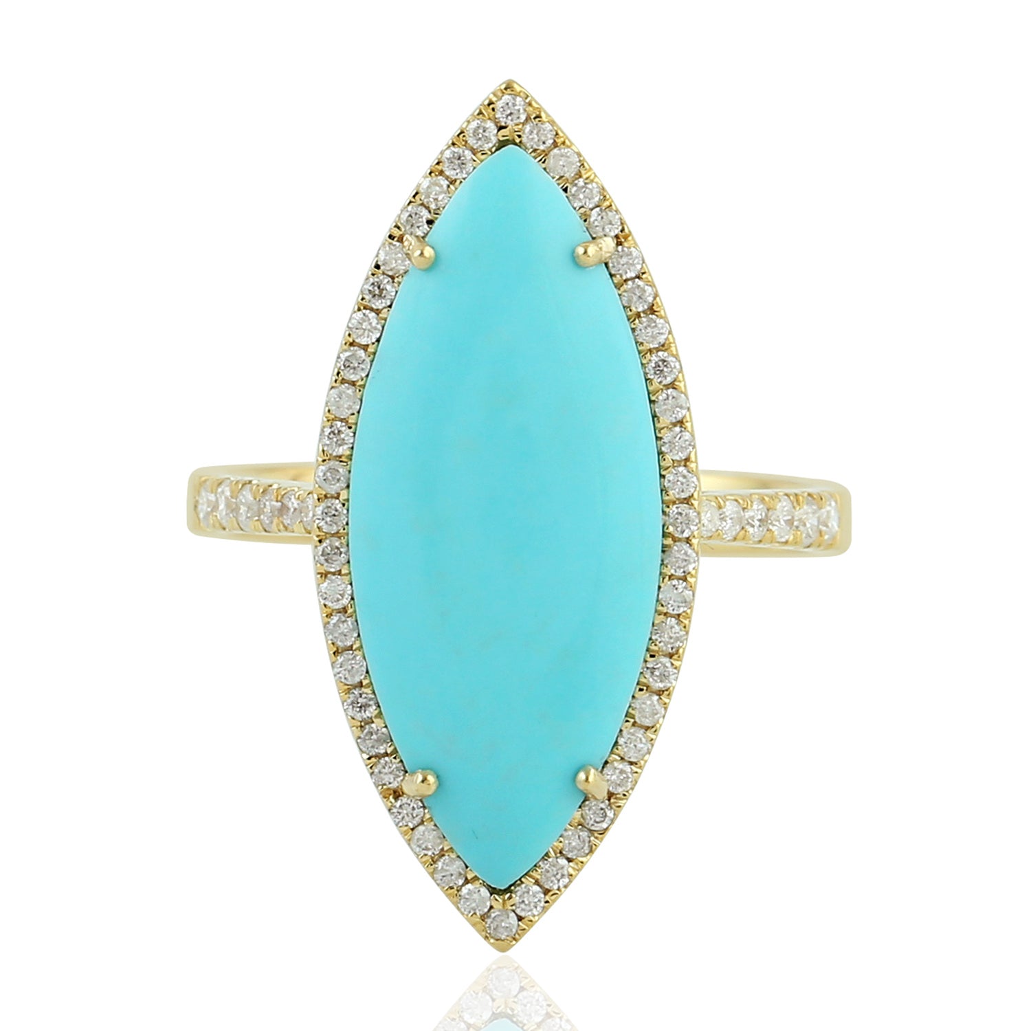 Marquise Cut Turquoise Gemstone Pave Diamond Long Ring in Gold - Elegant Statement Jewelry for Weddings, Parties & Special Occasions