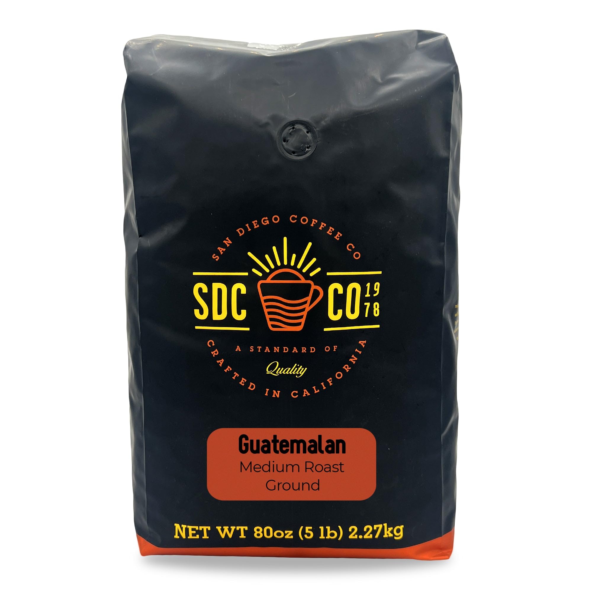Premium Guatemalan Medium Roast Ground Coffee - 5 lb Bag | San Diego Coffee | Rich & Smooth Flavor for Home Brewing, Office Use & Gifts