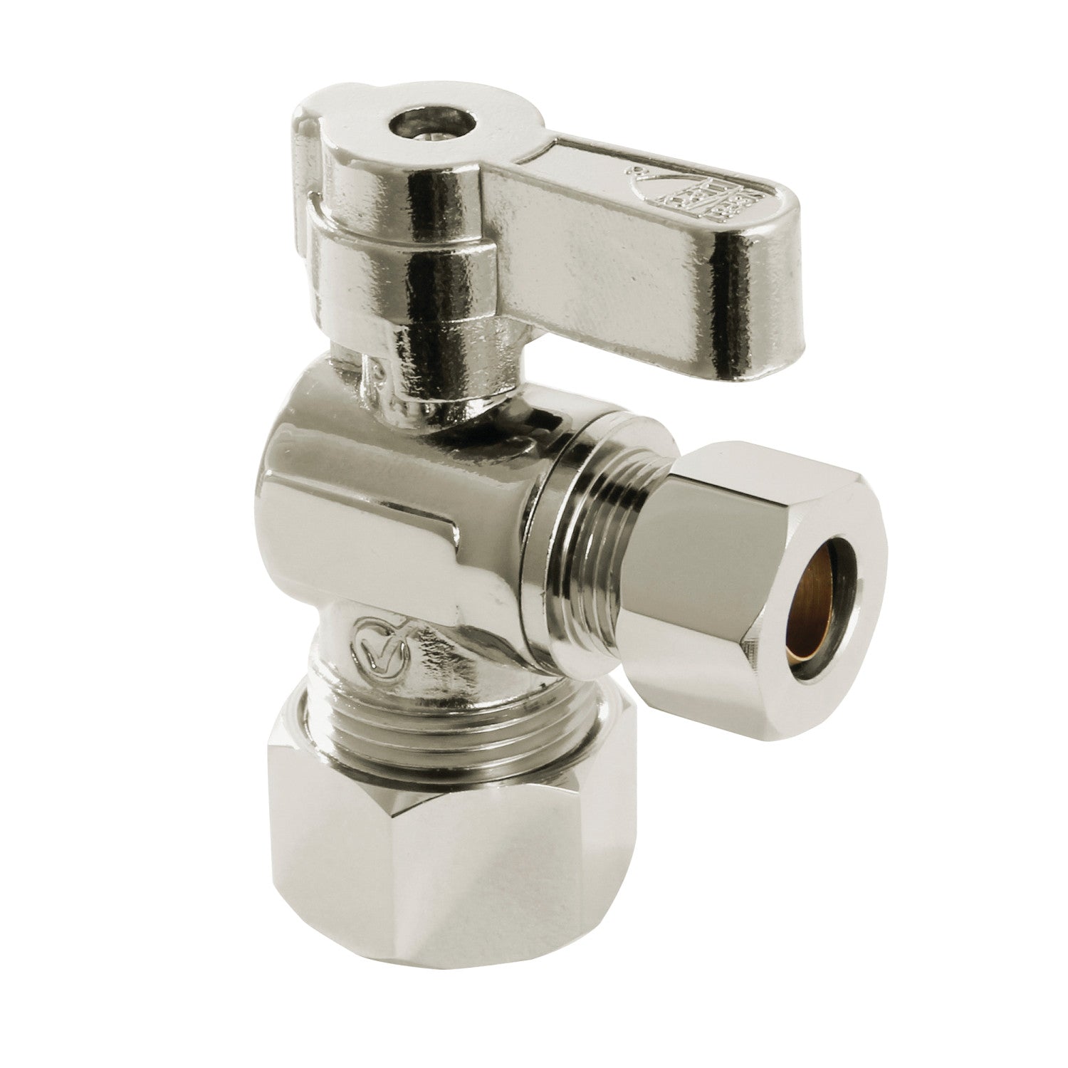 Baseline KF5330PN 5/8 Inch O.D. Comp x 3/8 Inch O.D. Comp Quarter Turn Angle Shut Off Valve, Polished Nickel - Perfect for Plumbing, Water Supply Lines, and Appliance Connections