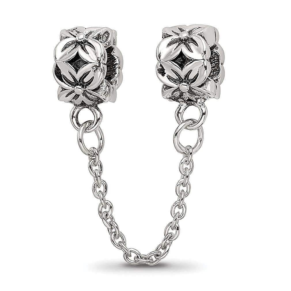 925 Sterling Silver Charm Bracelet with Floral Bead & Security Chain - Elegant Fine Jewelry for Women | Perfect Gift for Her, Birthday, Anniversary & Special Occasions