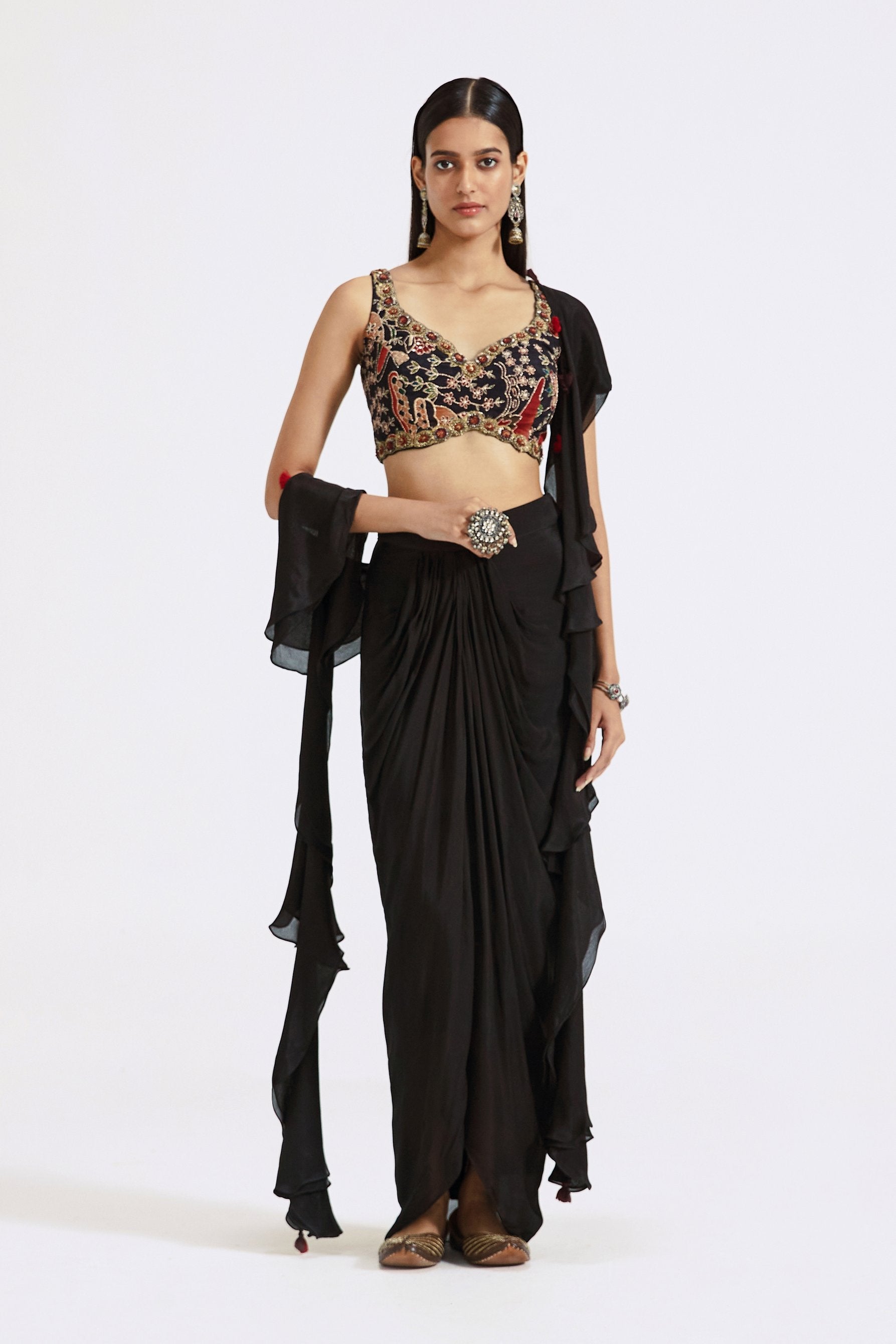 Elegant Black Draped Skirt Set for Women - Perfect for Party Wear, Evening Events & Special Occasions | Chic Outfit for Night Out, Cocktail Parties & Date Nights (D30A)
