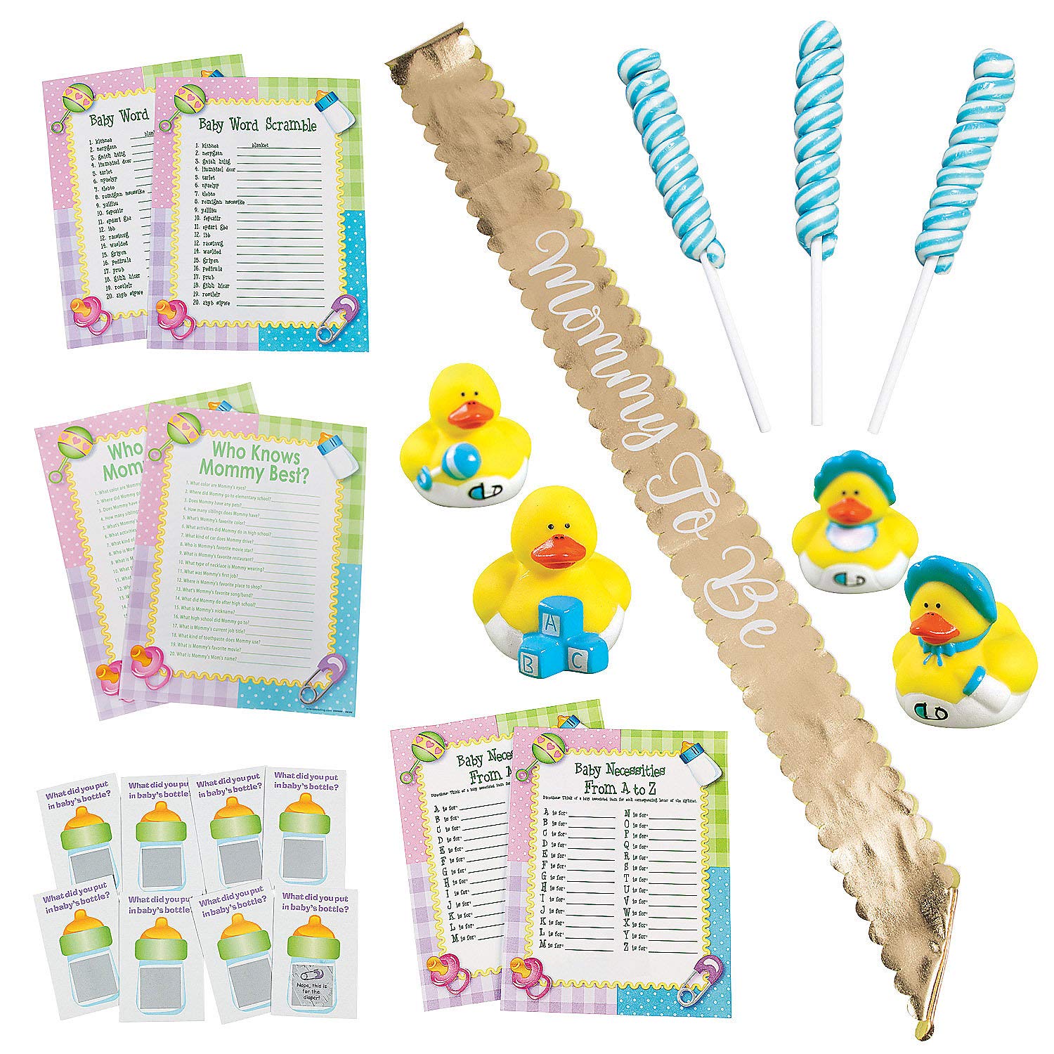 Fun Express 24-Piece Baby Shower Game Kit for Boys - 146 Toy Set - Perfect for Gender Reveal Parties & Newborn Celebrations