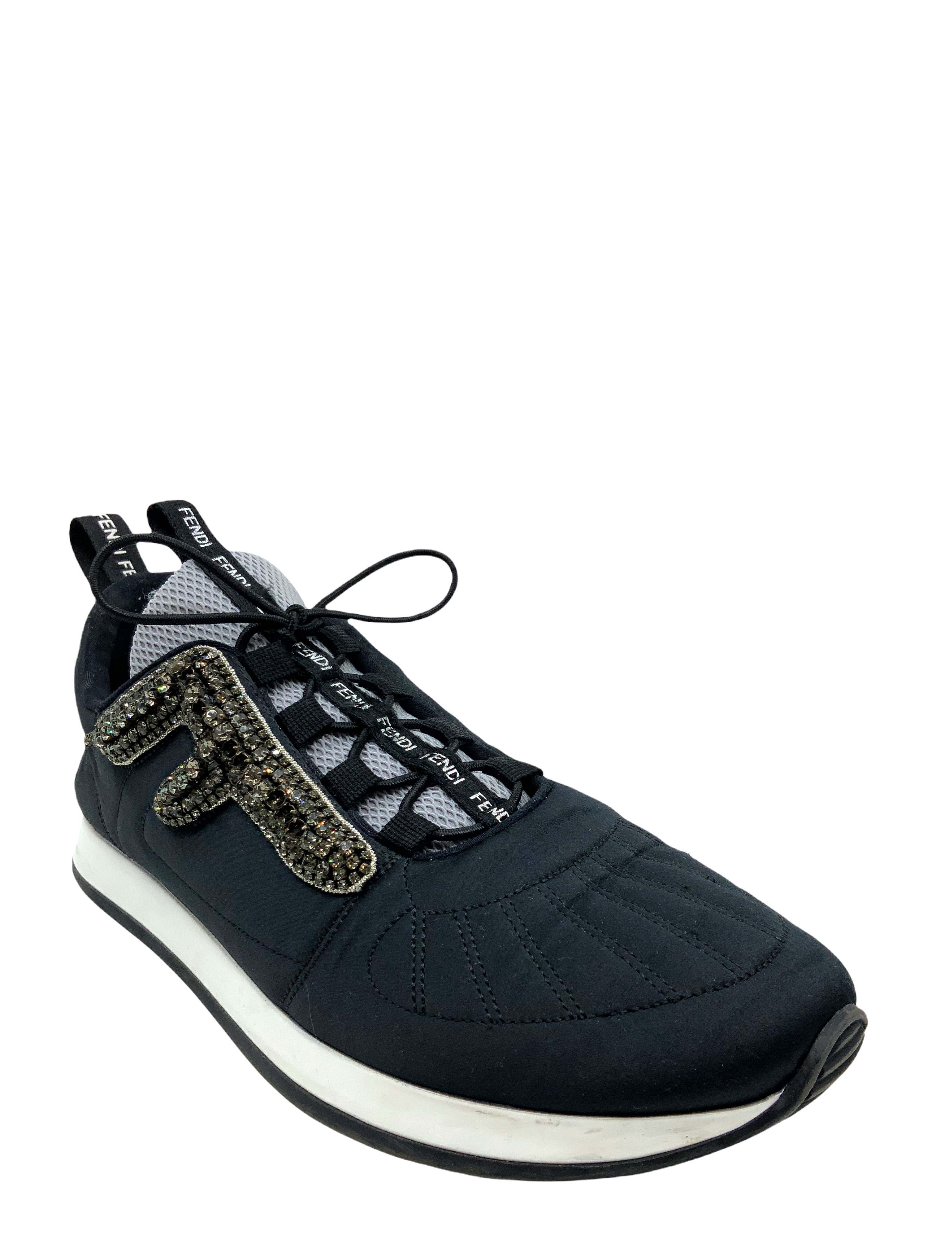 Fendi Freedom Stretch Crystal Embellished Sneakers for Women - Size 9 | Comfortable Luxury Fashion Shoes for Casual Wear, Parties & Daily Outfits