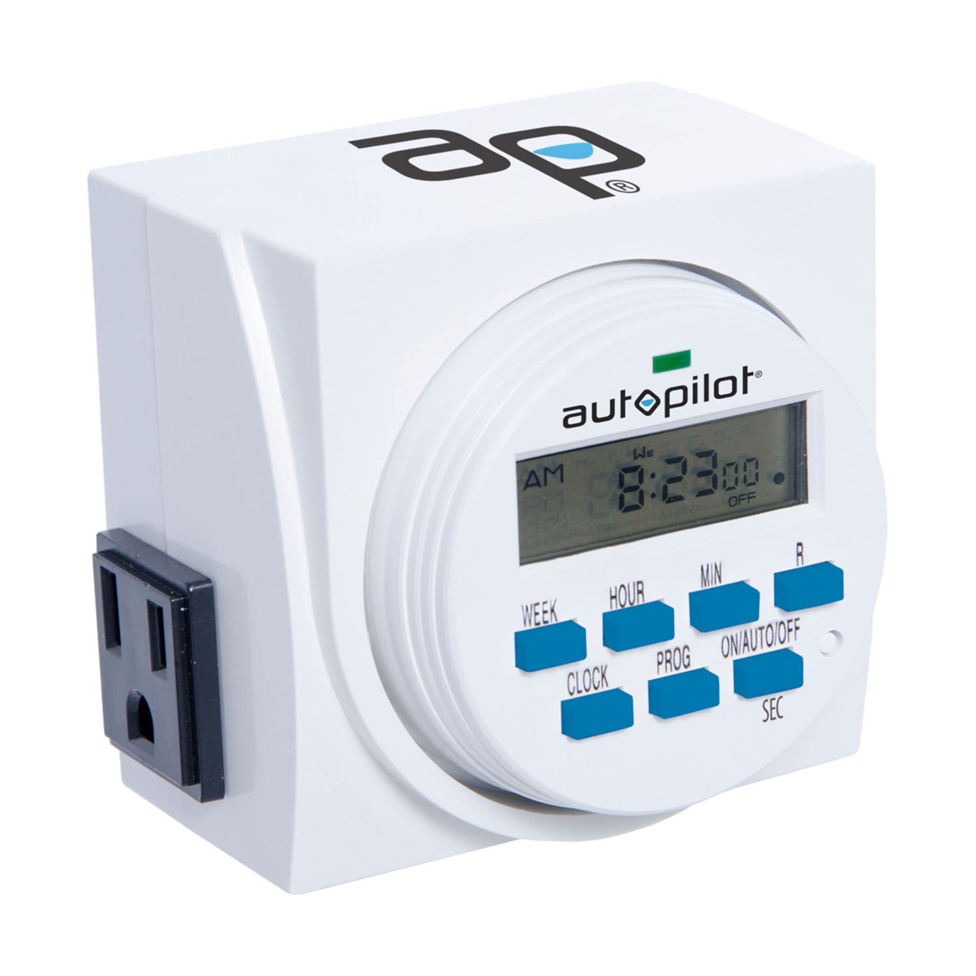 Autopilot Dual Outlet 7-Day Digital Programmable Timer with Grounded Plug - 1725W/15A Heavy Duty - 1 Minute On/Off Settings - Perfect for Christmas Lights, Aquariums, Grow Lights & Home Automation