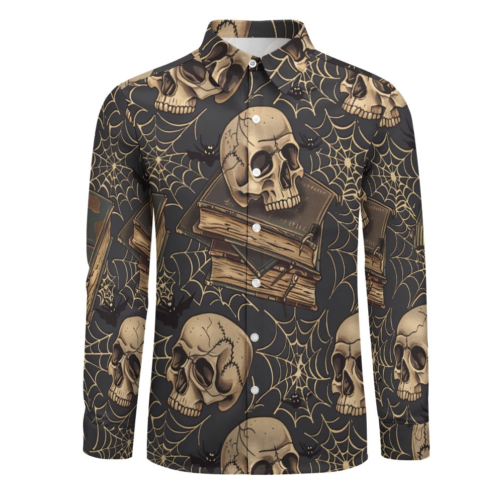 Vintage Gothic Style Casual Long Sleeve Shirt with Pocket for Men & Women - Perfect for Halloween, Cosplay, and Dark Fashion Outfits