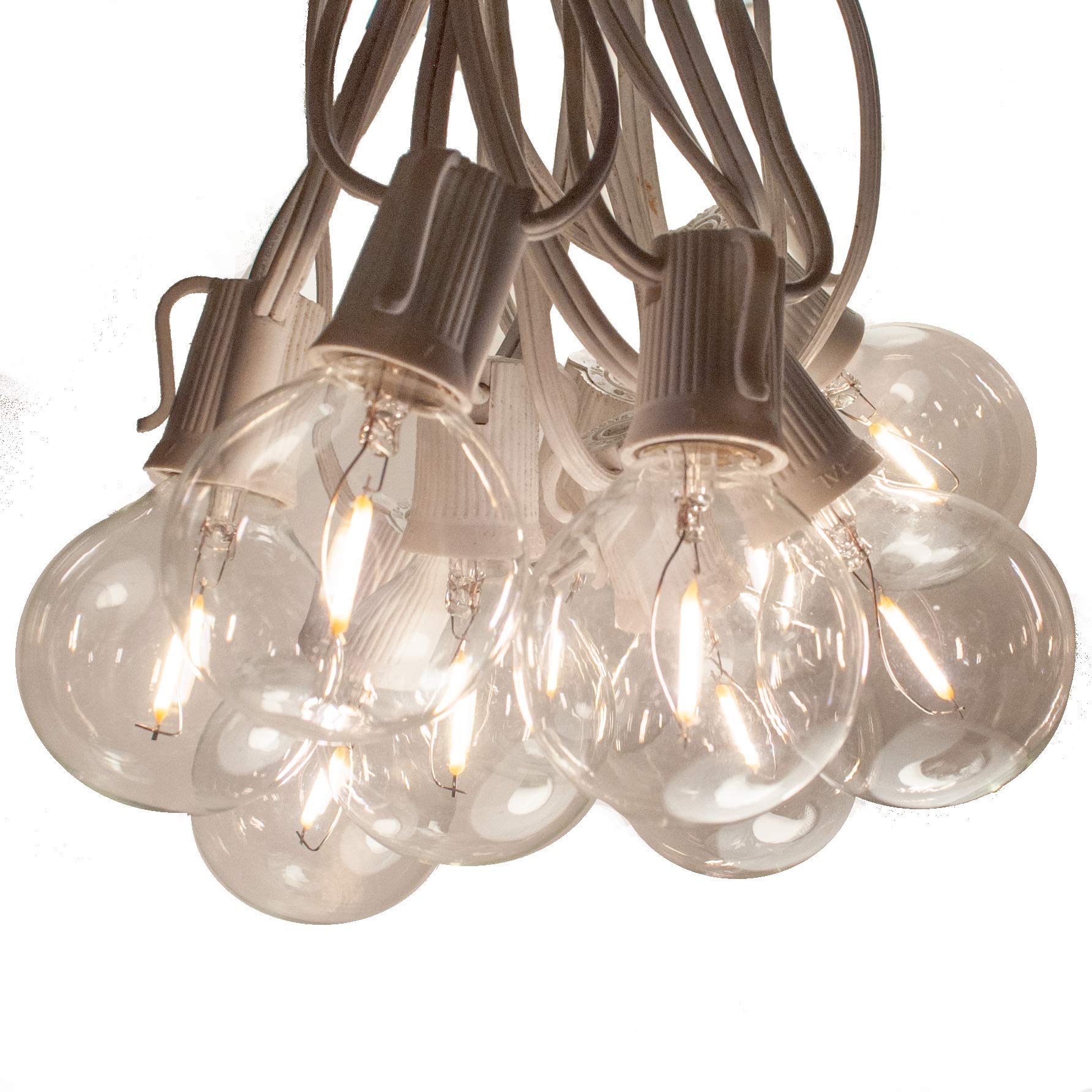 Hometown Evolution LED Warm White Outdoor String Lights - 100 ft G50 Clear Filament Bulbs, White Wire, 0.6W - Perfect for Patio, Garden, Wedding & Backyard Decor