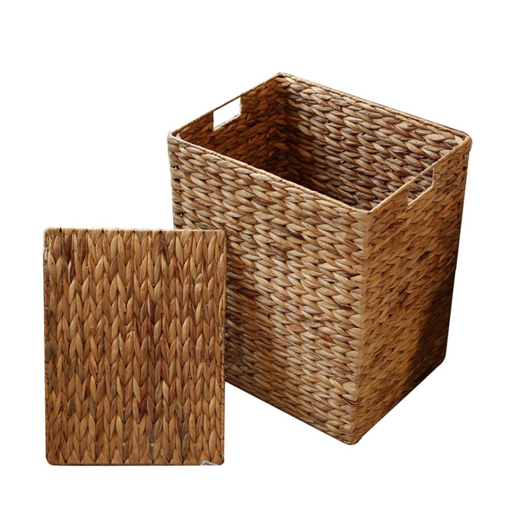 Eco-Friendly Rattan Storage Basket with Lid - Multi-Purpose Laundry Bin, Kitchen Trash Can & Straw Organizer (Large Size) | Perfect for Home, Bathroom & Closet Organization