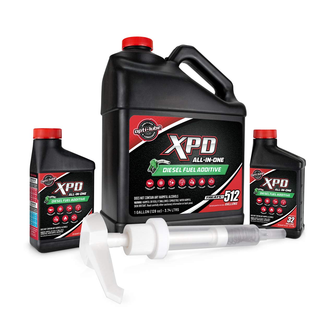 Opti-Lube XPD All Seasons Diesel Fuel Additive - 1 Gallon Bottle with Hand Pump & 2 Empty 8oz Bottles | Improves Fuel Efficiency & Engine Performance | Ideal for Trucks, Heavy Equipment & Winter Diesel Storage