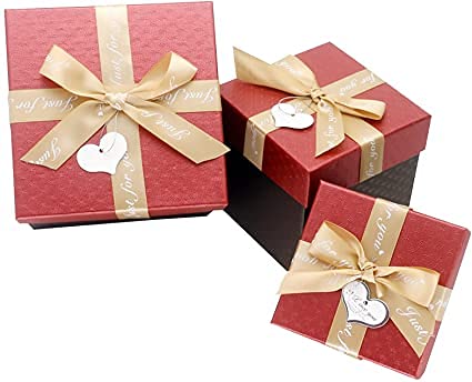 Premium Christmas Gift Box Set with Lids & Ribbon - Small/Medium/Large Square Rigid Nesting Boxes for Holiday Party Decorations, Xmas Tree Gifts & Present Storage (3-Piece Set) - Perfect for Holiday Wrapping, Party Favors & Festive Home Decor