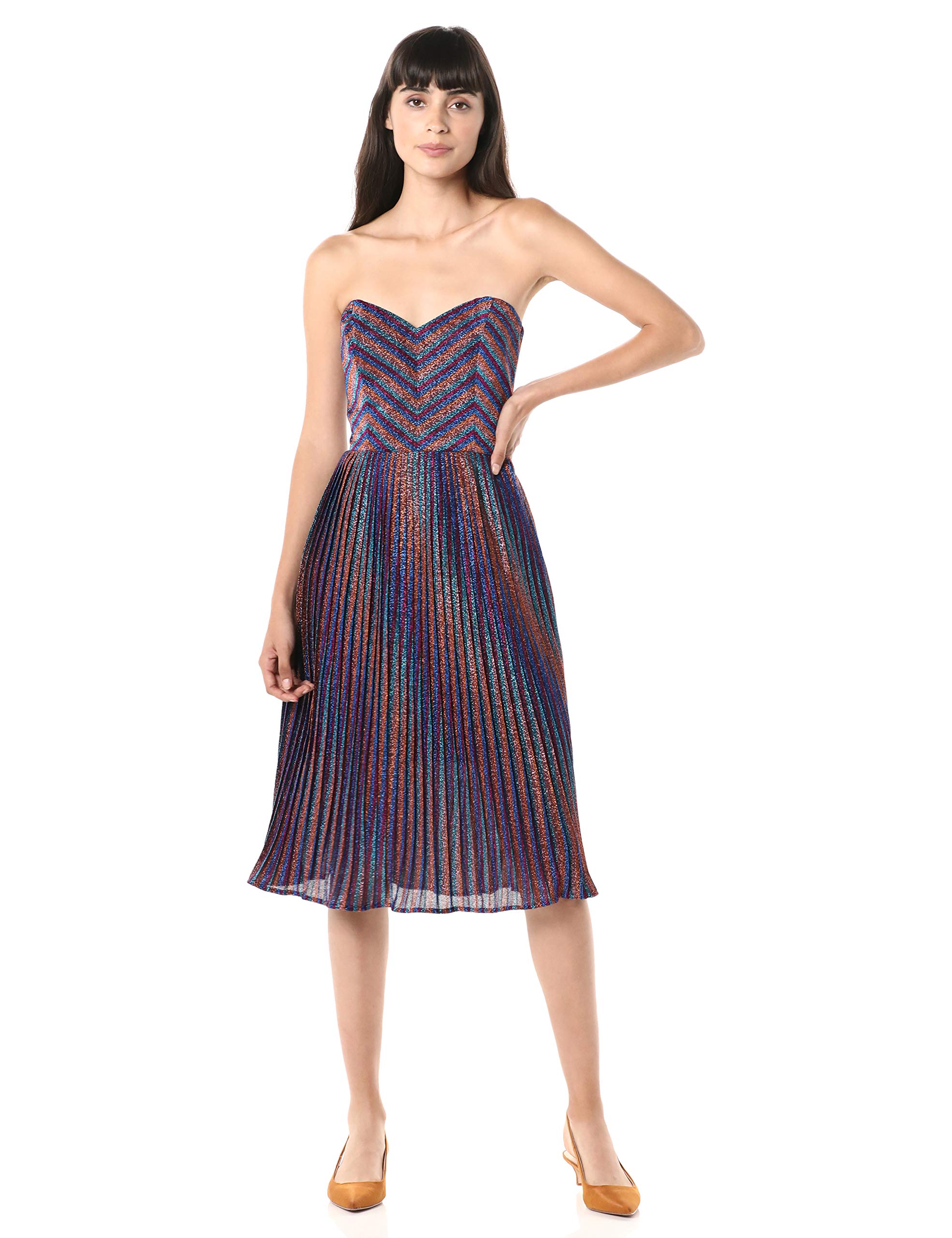 DRESS THE POPULATION Women's Rosalie Strapless Fit & Flare Pleated Party Dress - Elegant Cocktail & Wedding Guest Dress for Special Occasions