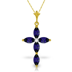 1.1 Carat 14K Solid Yellow Gold Necklace with Natural Diamond & Sapphire | Elegant Jewelry for Women, Perfect Gift for Anniversary, Birthday & Special Occasions