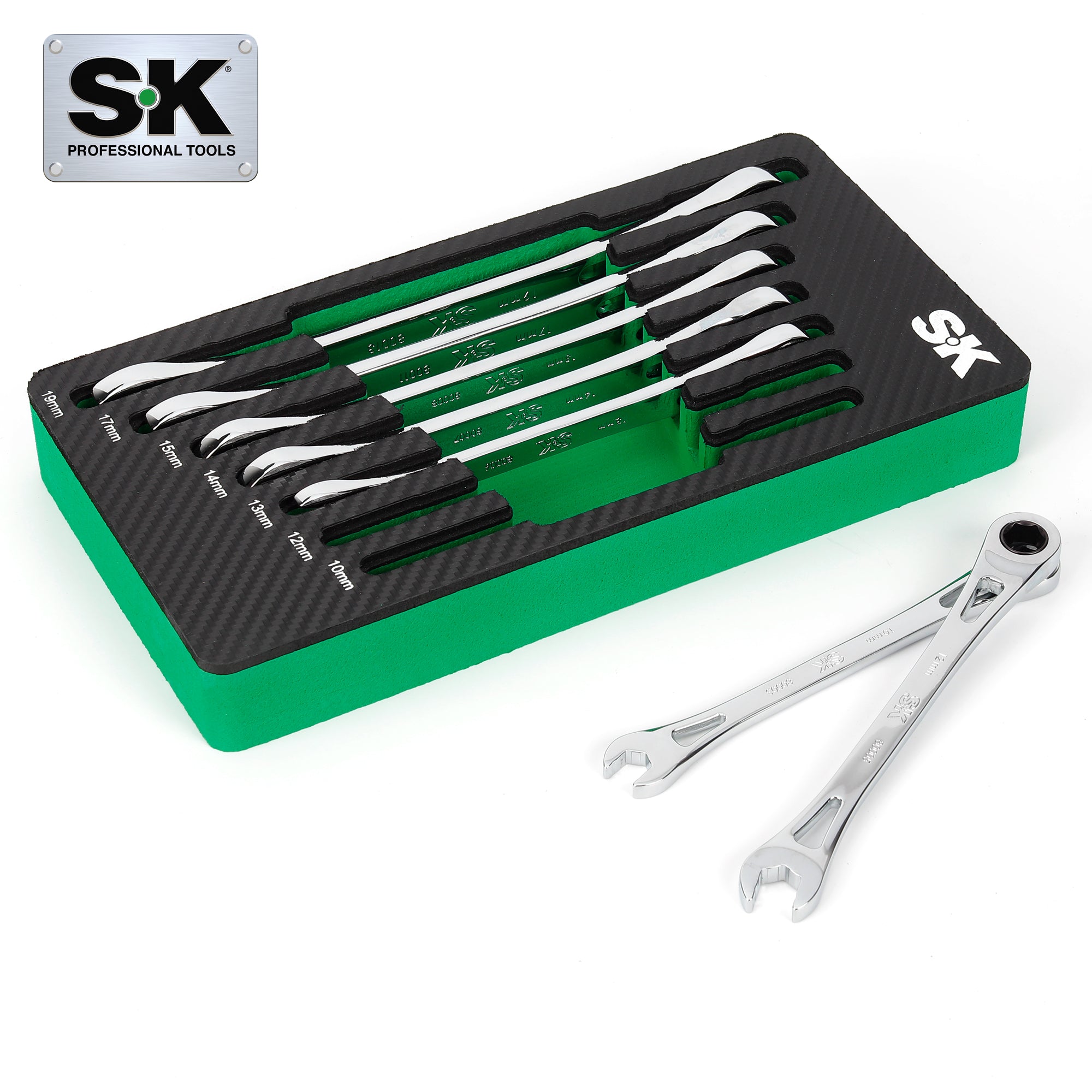 X Frame® 7-Piece Metric Combination Ratcheting Wrench Set - 6-Point Professional Tool Kit for Automotive Repair & DIY Projects