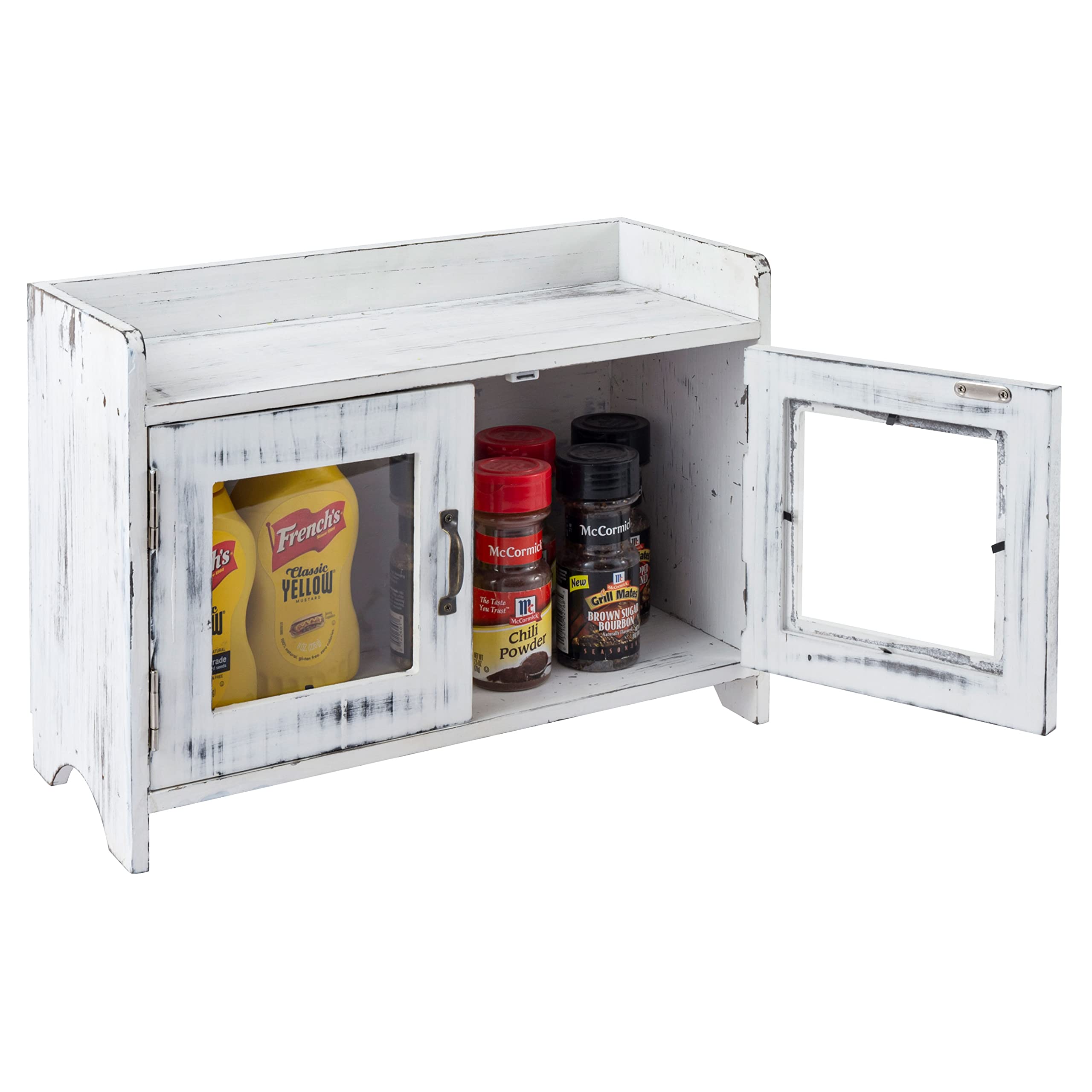 MyGift Antique White Wood Countertop Organizer - Mini Storage Cabinet for Kitchen & Bathroom - Perfect for Spice Jars, Makeup, and Small Essentials