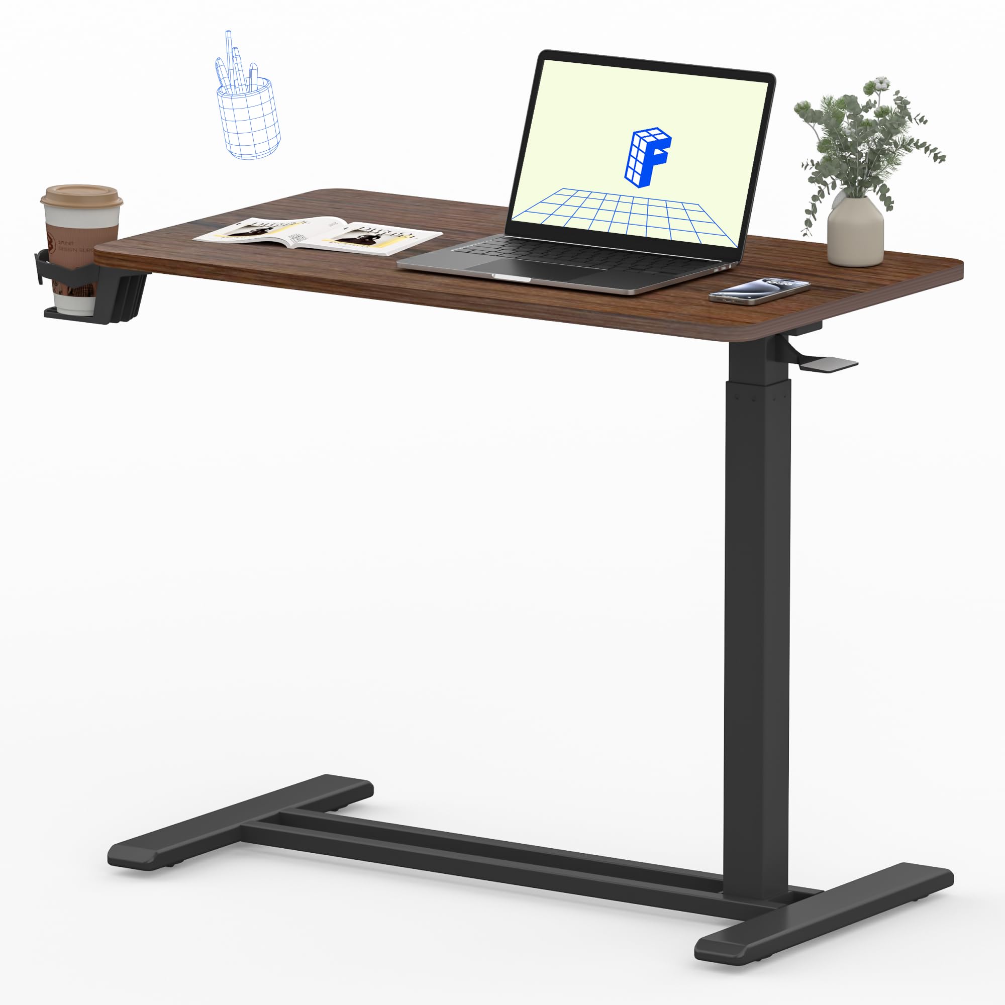 FLEXISPOT Mobile Standing Desk with Wheels - Adjustable Height Rolling Laptop Cart, Pneumatic Sit Stand Workstation for Home & Office (31.5