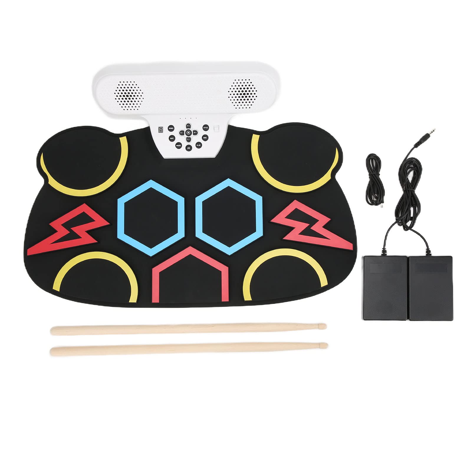 Electronic Drum Set - Portable Roll Up Drum Kit with Double Horn & Practice Pad, Rechargeable Digital Drums for Kids & Adults Beginners - Perfect for Christmas Gifts, Halloween Presents & Home Music Practice