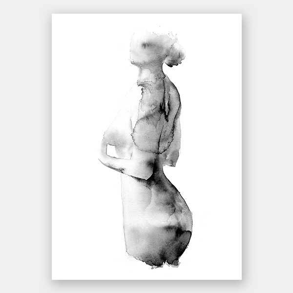 Flawless Female Charcoal II Unframed Art Print - Elegant Black & White Wall Decor for Living Room, Bedroom or Office