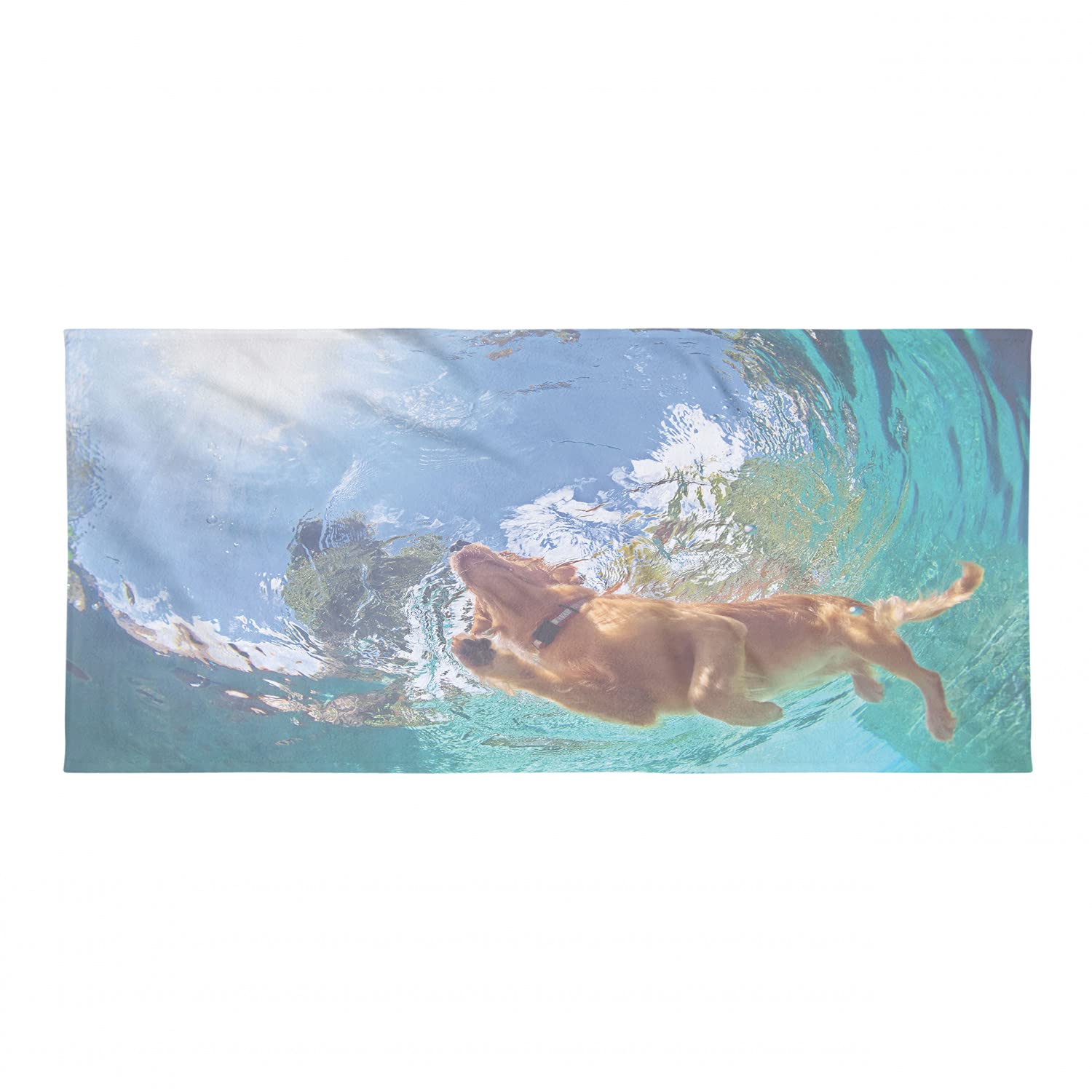 Funny Beach Towel with Underwater Golden Labrador Retriever Puppy Swimming - Quick Dry Soft Microfiber Towel for Camping, Sports, Yoga & Hiking - Perfect for Pool, Beach Vacations & Outdoor Adventures - Cinnamon Turquoise