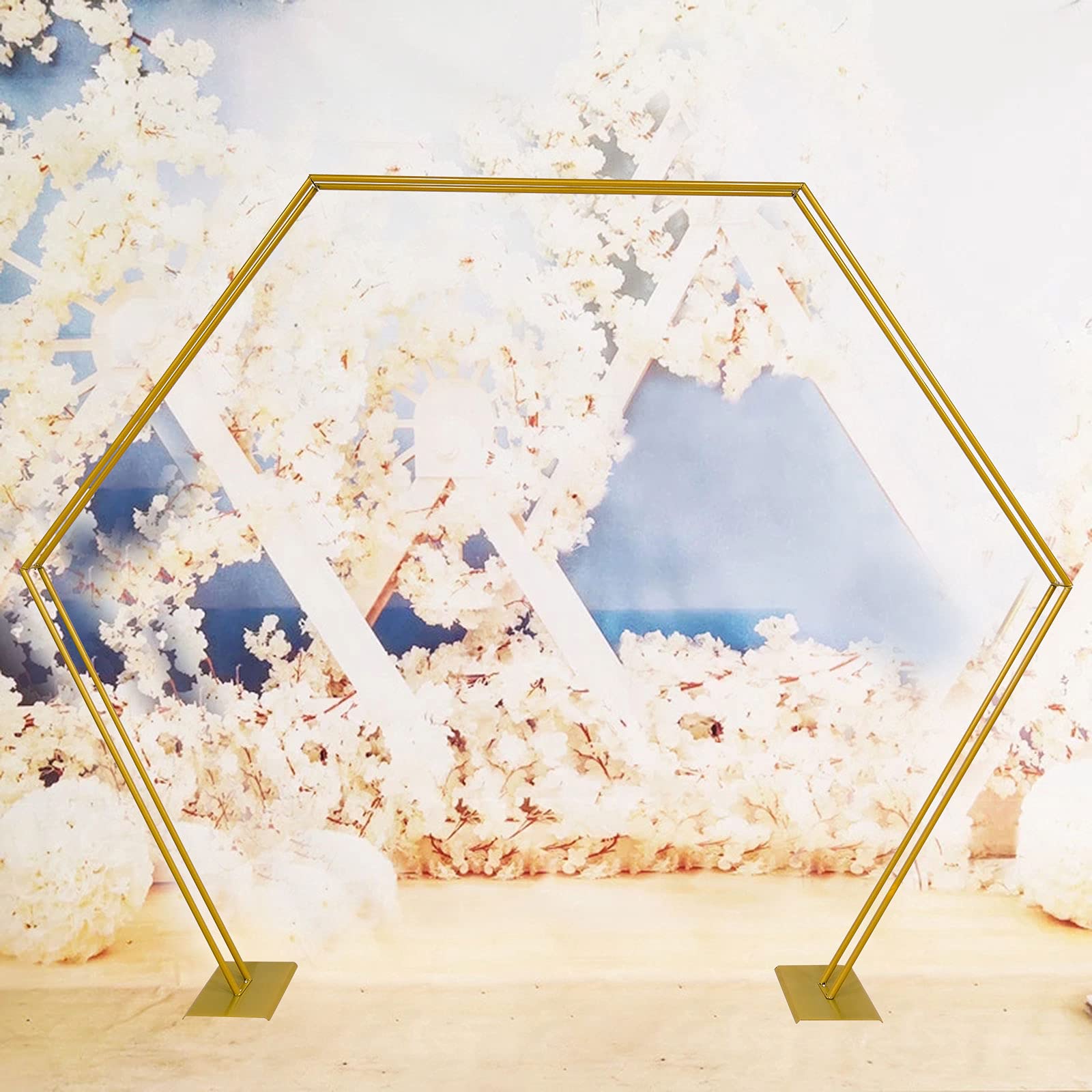 85 Inch Gold Hexagon Wedding Arch Stand - Metal Balloon Arch Kit for Wedding, Birthday, Party Decorations | Garden Climbing Plant Support & Ceremony Backdrop