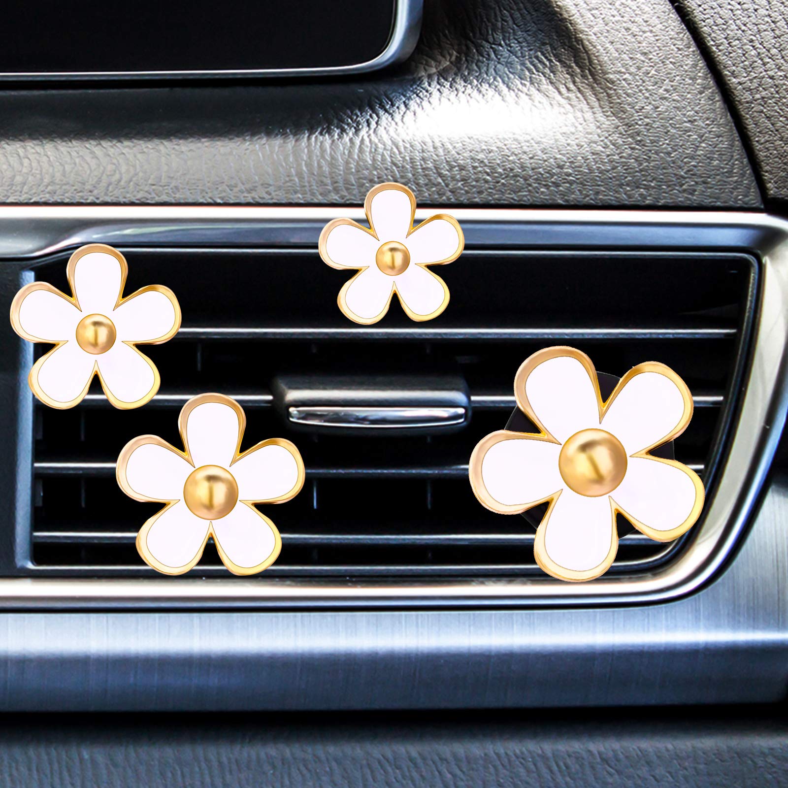 8-Piece Daisy Flower Air Vent Clips - Car Air Freshener & Decorative Vent Clips for Vehicles (White) | Car Interior Accessories for Home, Office & Travel Use