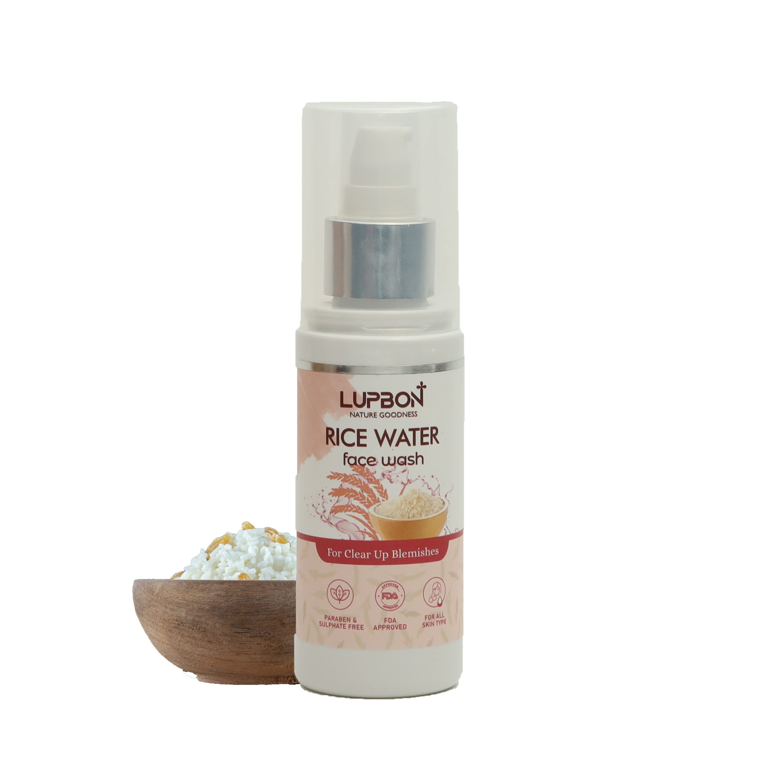 LUPBON Rice Water Face Wash for Moisturizing & Brightening Skin - 100ml | Gentle Cleanser for Dry & Sensitive Skin | Daily Skincare Routine
