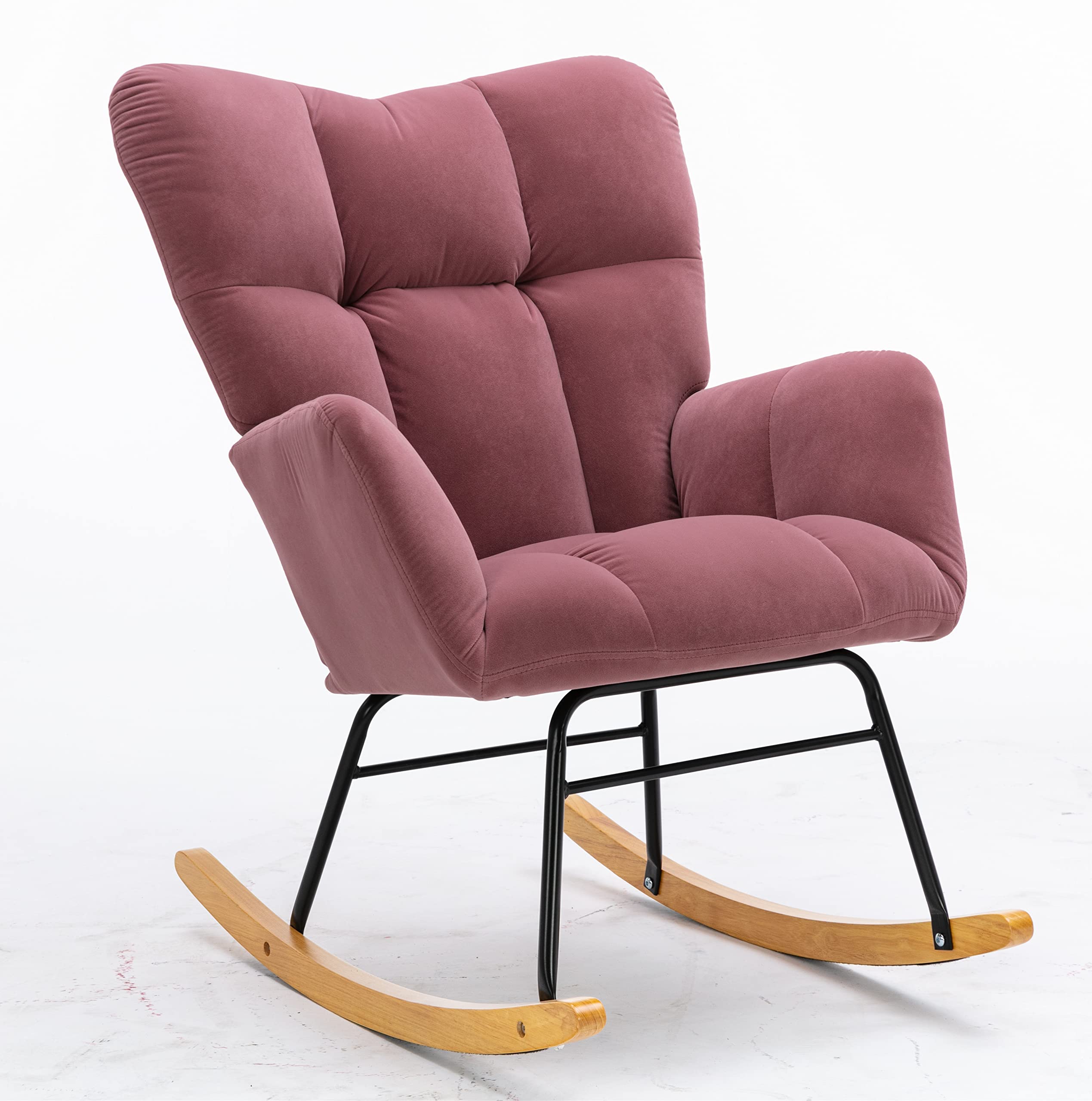 HomVent Velvet Upholstered Rocking Chair - Modern Nursery Rocker with Solid Wood Base, Comfortable Tall Back Accent Armchair for Adults & Kids | Perfect for Nursery, Living Room, Bedroom Relaxation & Breastfeeding
