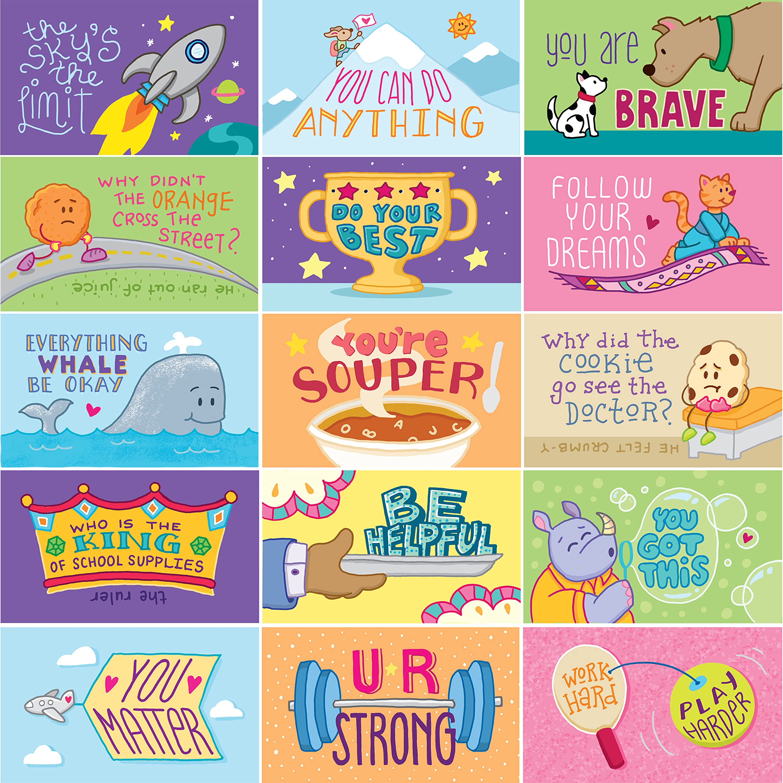 Youngever 300 Pack Kids Lunch Box Cards with 50 Unique Designs - Motivational & Inspirational Thinking Notes for Children - Perfect for School Lunches, Lunchbox Surprises, and Daily Encouragement