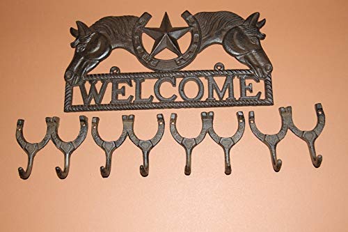 Southern Metal Horse Shoe Welcome Bundle - Set of 5 Cast Iron Wall Hooks & Plaques for Ranch, Farm, Barn Entryway Decor | Rustic Western Home & Garden Wall Art for Country House, Cabin, Porch