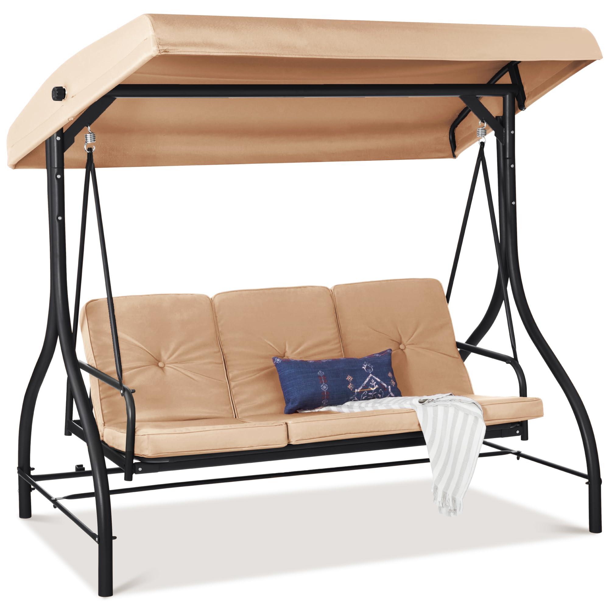 Best Choice Products 3-Seat Outdoor Canopy Swing Glider with Adjustable Shade & Removable Cushions - Patio Hammock Lounge Chair for Porch, Backyard, Garden - Perfect for Relaxing, Sunbathing & Outdoor Lounging